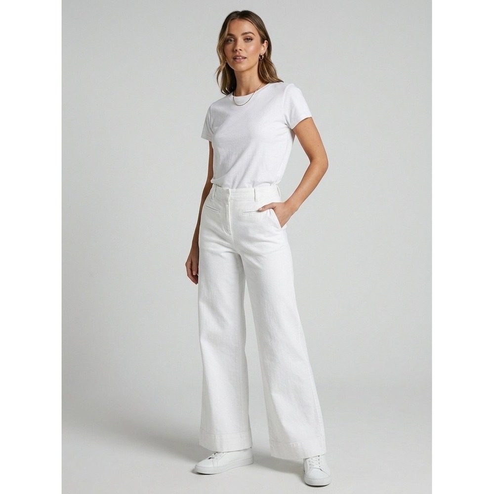 Maeve by Anthropologie White Wide Leg High Rise Trousers Pants Size 4